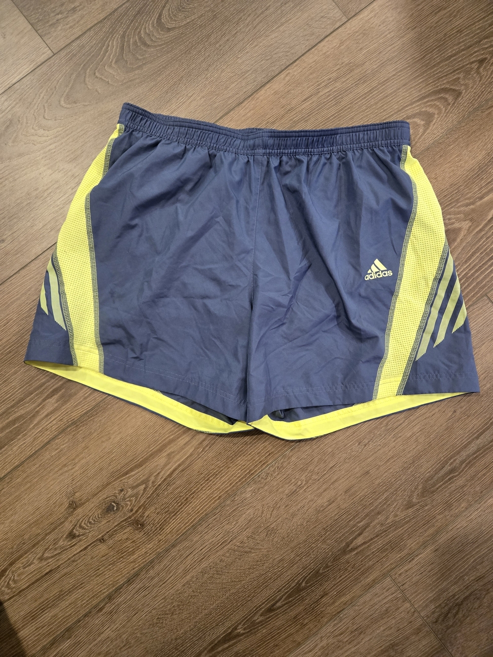 adidas Men's Navy with Neon Yellow Trim Athletic Shorts
